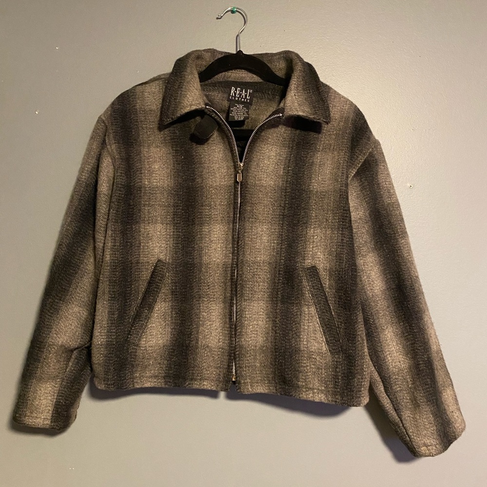 Vintage Wool Plaid Cropped Zip Up